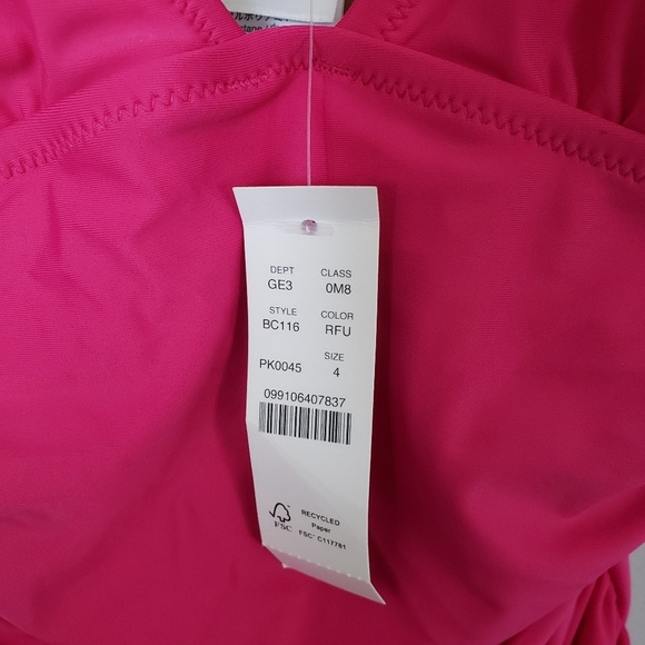 JCrew Ruched V-neck One-piece Swimsuit Hot Bright Pink Barbie Sz 4 - Picture 4 of 5